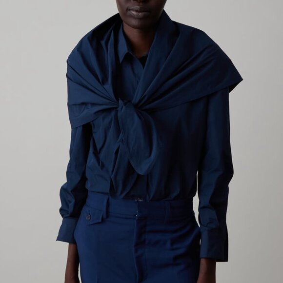 Caron Callahan Alice Top with Matching Triangle Scarf in Navy - Picture 2 of 6